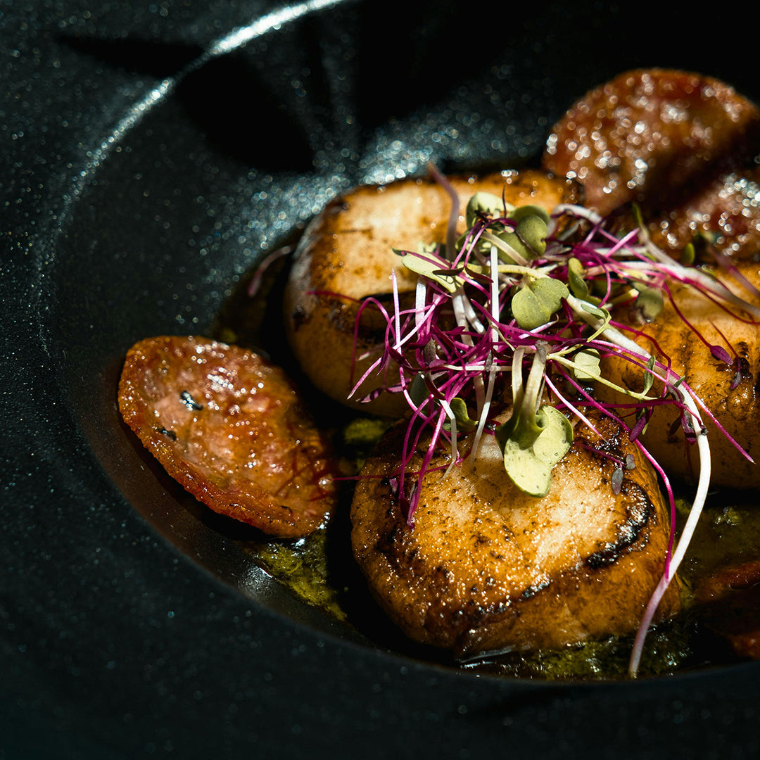 PanSeared Scallops with Chorizo & Herb Oil 🌿🦪 Zina's Fine Foods